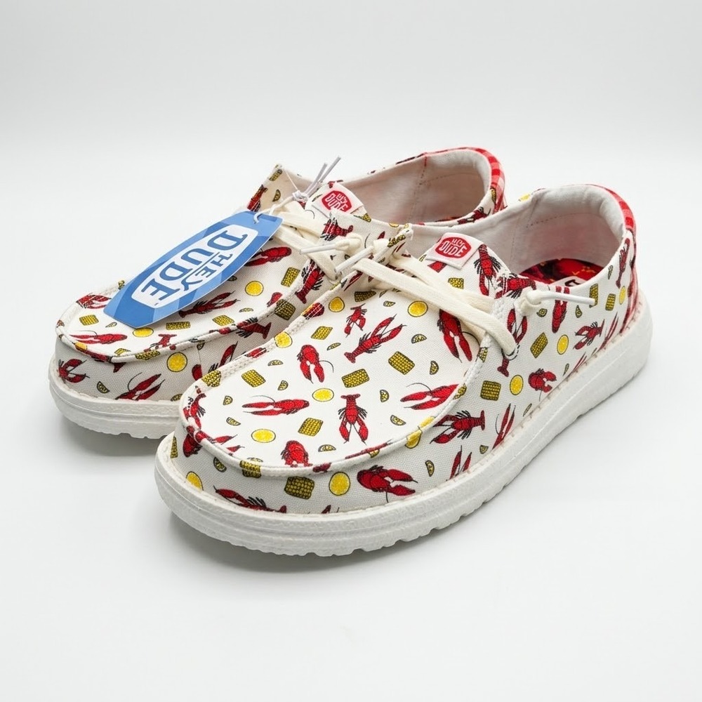 Hey Dude Wendy Crawfish Boil Shoes Womens Size 9 White Gingham Slip On Loafers